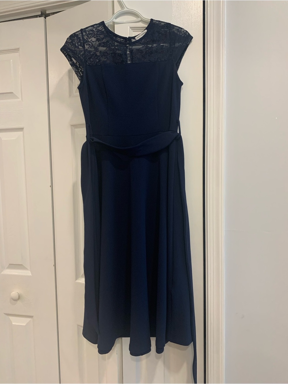 Navy Lace Yoke A-Line Women's Dress
